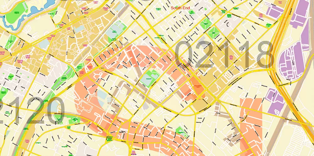 Boston Massachusetts US PDF Map Vector Exact City Plan High Detailed Street Map Metro Area + ZIP-Codes editable Adobe PDF in layers