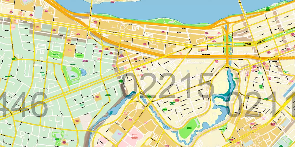 Boston Massachusetts US PDF Map Vector Exact City Plan High Detailed Street Map Metro Area + ZIP-Codes editable Adobe PDF in layers