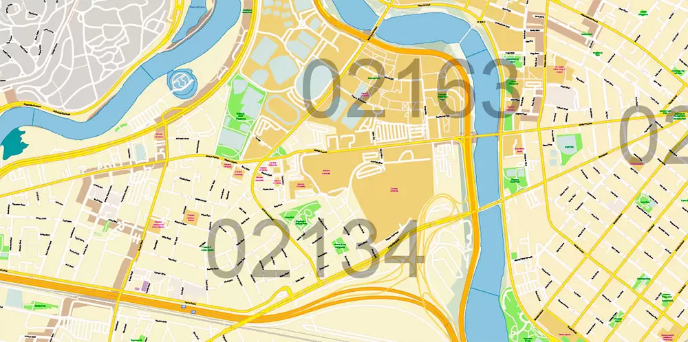 Boston Massachusetts US PDF Map Vector Exact City Plan High Detailed Street Map Metro Area + ZIP-Codes editable Adobe PDF in layers