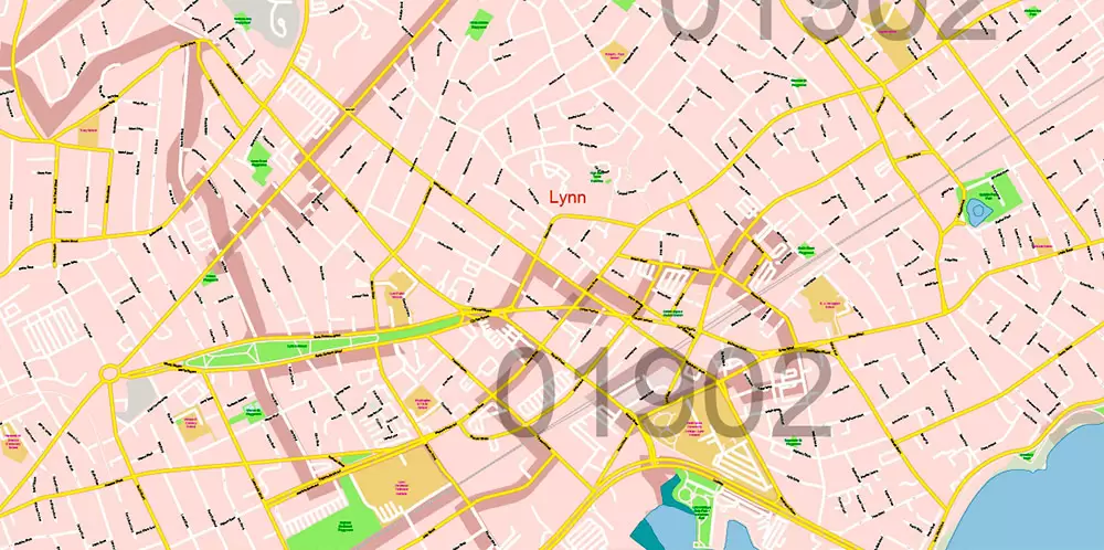 Boston Massachusetts US PDF Map Vector Exact City Plan High Detailed Street Map Metro Area + ZIP-Codes editable Adobe PDF in layers