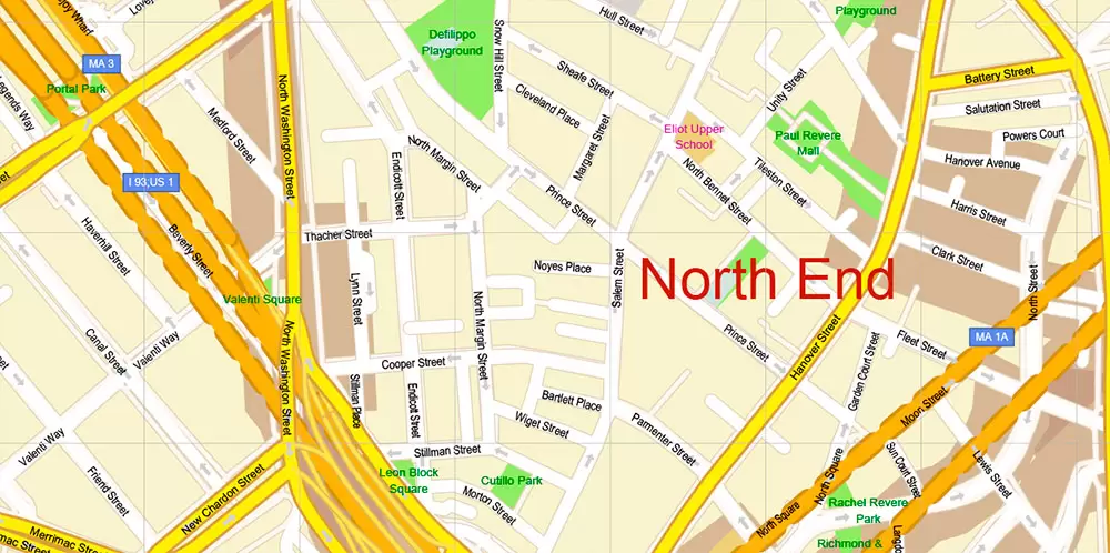 Boston Massachusetts US PDF Map Vector Exact City Plan High Detailed Street Map Metro Area + ZIP-Codes editable Adobe PDF in layers