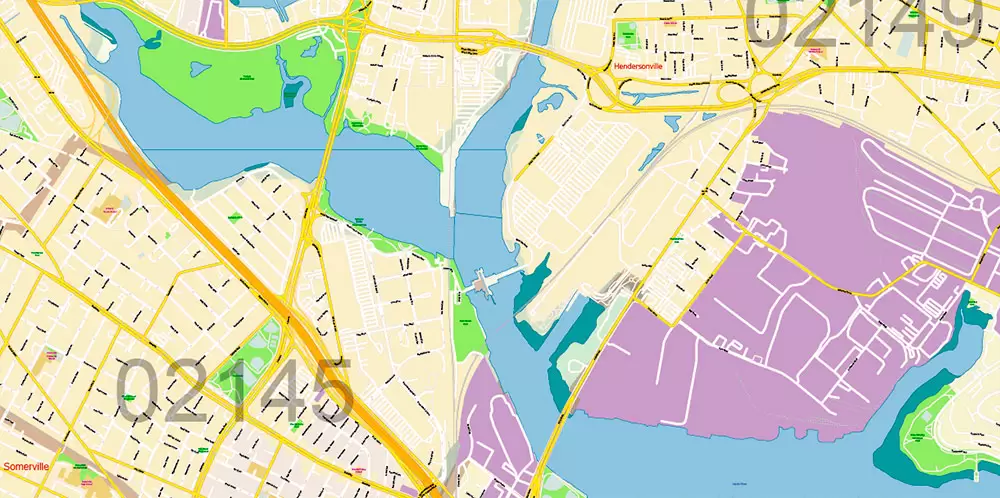 Boston Massachusetts US PDF Map Vector Exact City Plan High Detailed Street Map Metro Area + ZIP-Codes editable Adobe PDF in layers