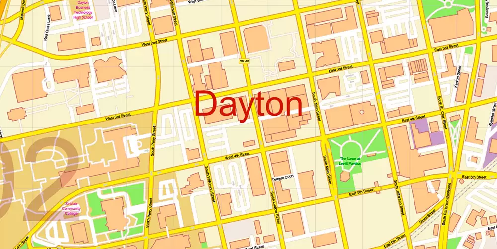 Dayton Springfield Ohio US PDF Map Vector Exact City Plan High Detailed Street Map + ZIP-Codes editable Adobe PDF in layers