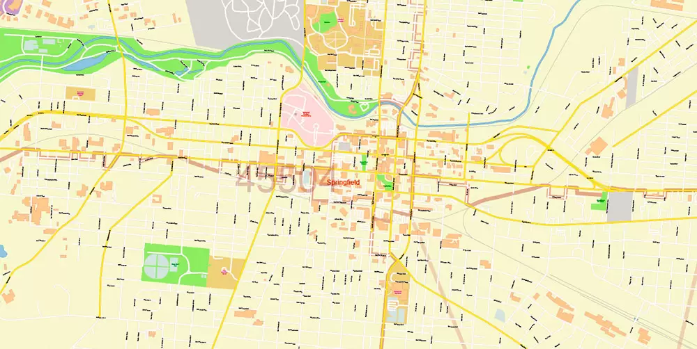 Dayton Springfield Ohio US PDF Map Vector Exact City Plan High Detailed Street Map + ZIP-Codes editable Adobe PDF in layers