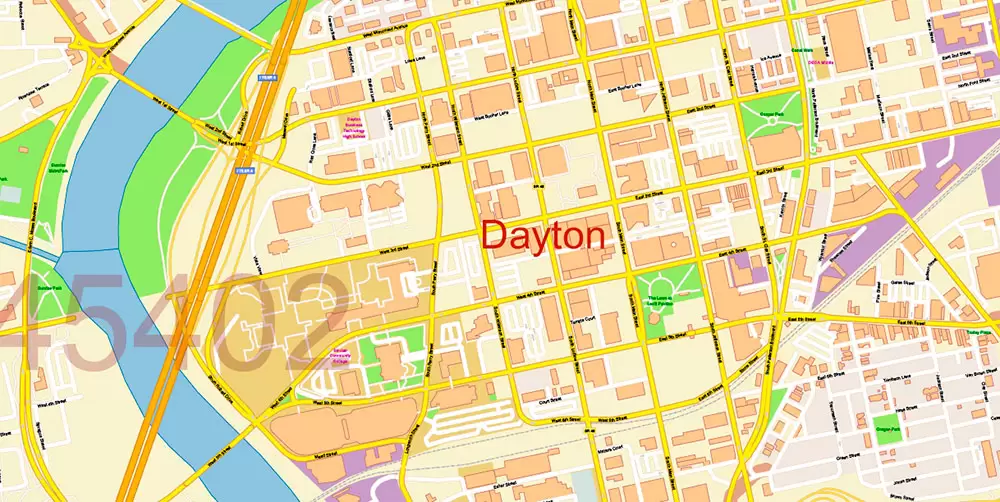 Dayton Springfield Ohio US PDF Map Vector Exact City Plan High Detailed Street Map + ZIP-Codes editable Adobe PDF in layers