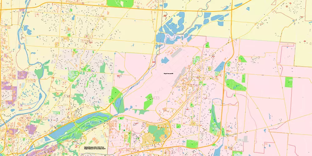 Dayton Springfield Ohio US PDF Map Vector Exact City Plan High Detailed Street Map + ZIP-Codes editable Adobe PDF in layers