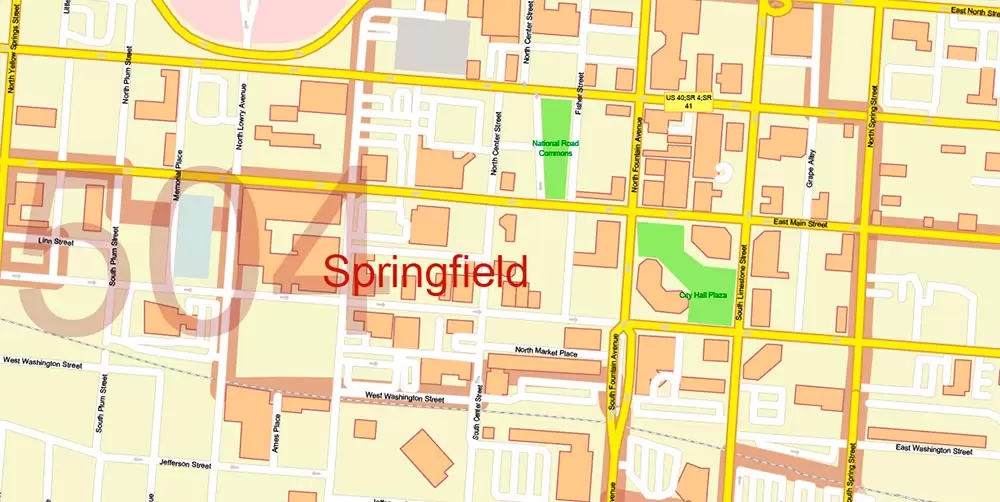 Dayton Springfield Ohio US PDF Map Vector Exact City Plan High Detailed Street Map + ZIP-Codes editable Adobe PDF in layers