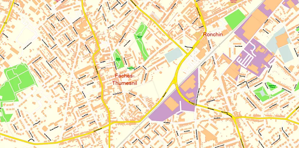 Lille France Map Vector Exact City Plan High Detailed Street Map editable Adobe Illustrator in layers