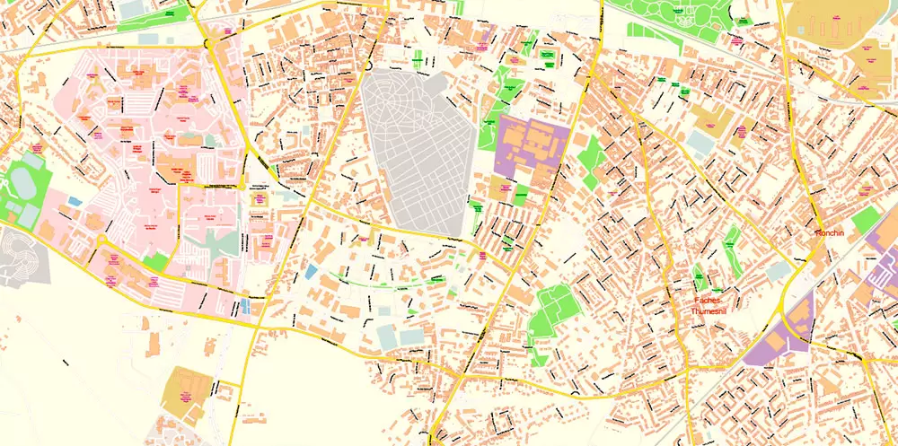 Lille France Map Vector Exact City Plan High Detailed Street Map editable Adobe Illustrator in layers