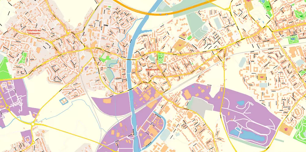 Lille France Map Vector Exact City Plan High Detailed Street Map editable Adobe Illustrator in layers