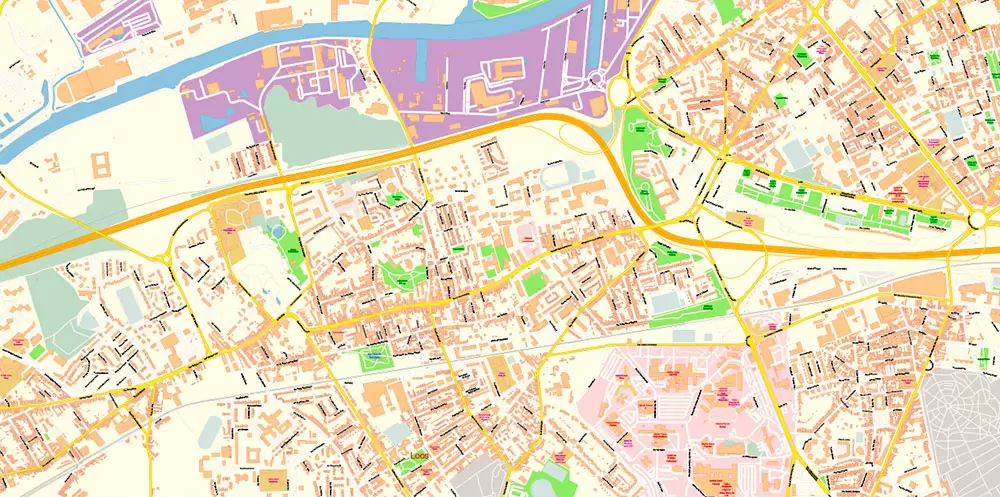 Lille France Map Vector Exact City Plan High Detailed Street Map editable Adobe Illustrator in layers
