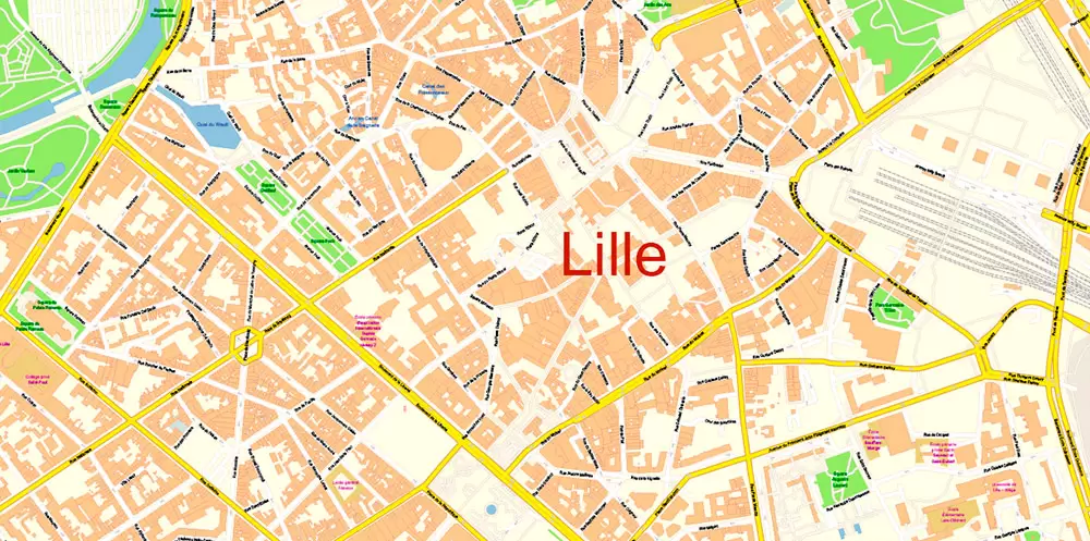 Lille France Map Vector Exact City Plan High Detailed Street Map editable Adobe Illustrator in layers