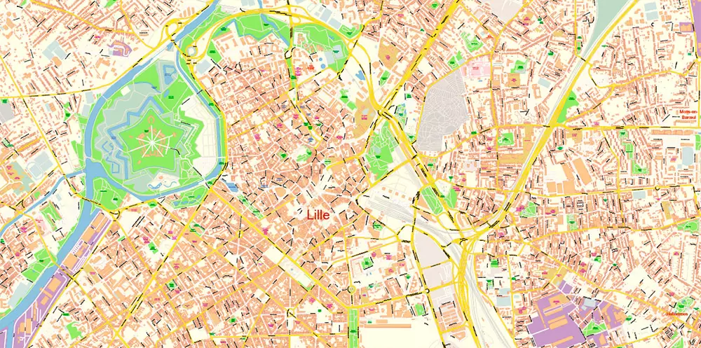 Lille France Map Vector Exact City Plan High Detailed Street Map editable Adobe Illustrator in layers