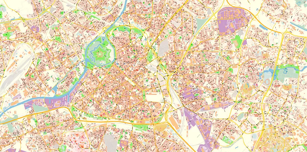 Lille France Map Vector Exact City Plan High Detailed Street Map editable Adobe Illustrator in layers