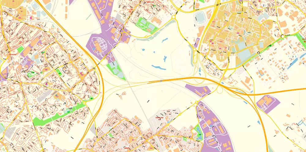 Lille France Map Vector Exact City Plan High Detailed Street Map editable Adobe Illustrator in layers