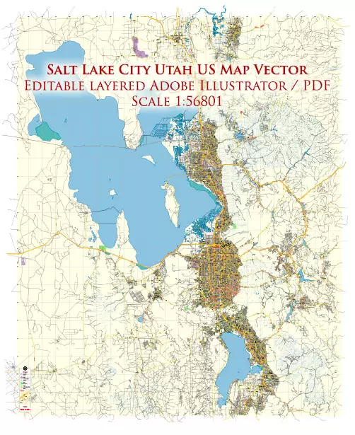 Salt Lake City Utah US Map Vector Exact City Plan Low Detailed Street Map editable Adobe Illustrator in layers
