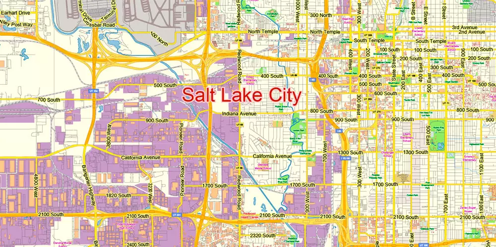 Salt Lake City Utah US PDF Map Vector Exact City Plan Low Detailed Street Map editable Adobe PDF in layers