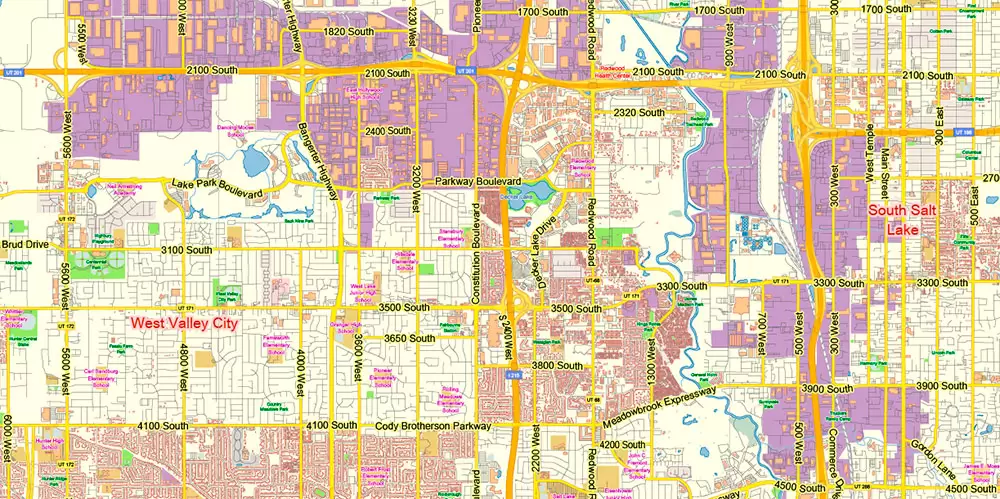 Salt Lake City Utah US PDF Map Vector Exact City Plan Low Detailed Street Map editable Adobe PDF in layers