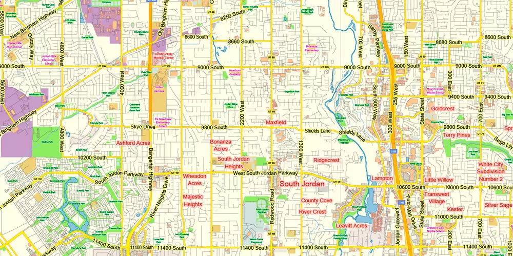 Salt Lake City Utah US PDF Map Vector Exact City Plan Low Detailed Street Map editable Adobe PDF in layers