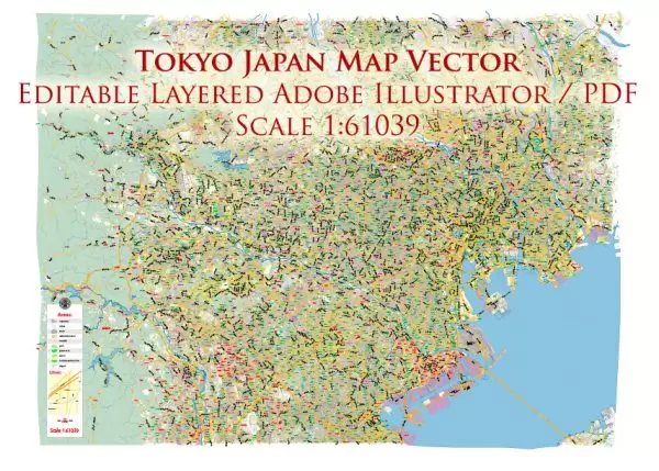 Tokyo Japan Map Vector Exact City Plan Low Detailed Street Map editable Adobe Illustrator in layers