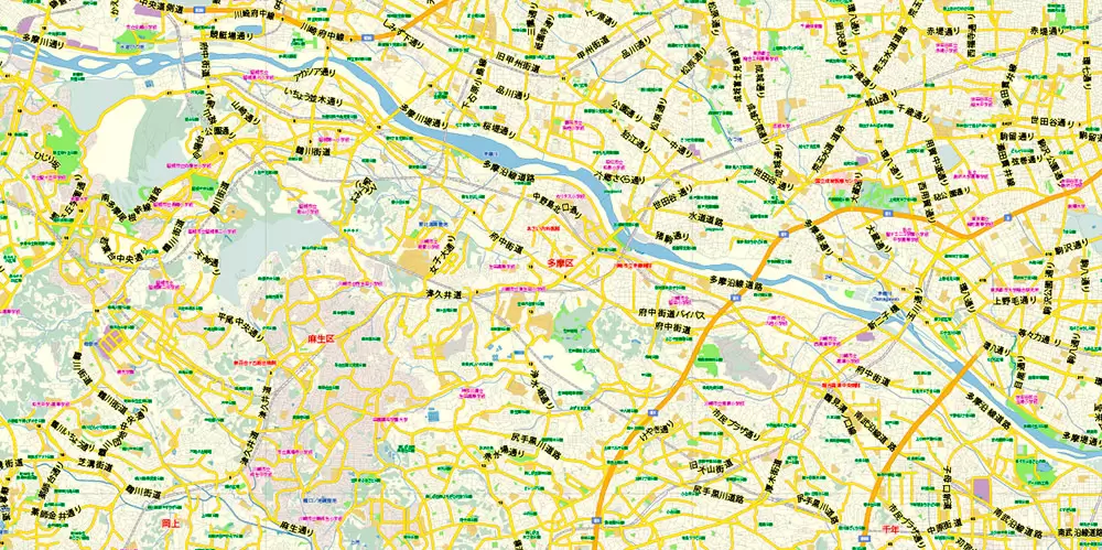 Tokyo Japan Map Vector Exact City Plan Low Detailed Street Map editable Adobe Illustrator in layers