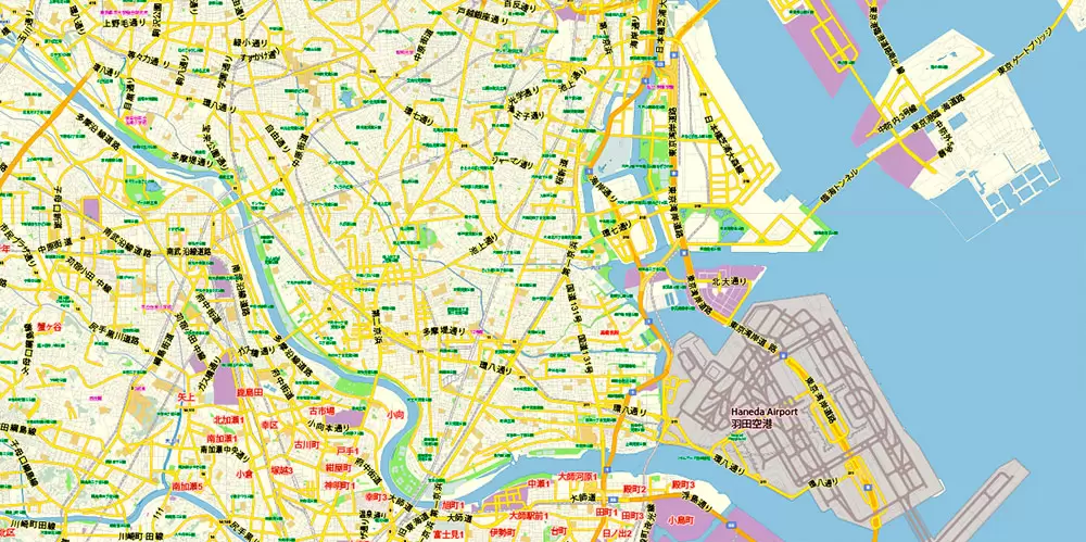 Tokyo Japan Map Vector Exact City Plan Low Detailed Street Map editable Adobe Illustrator in layers