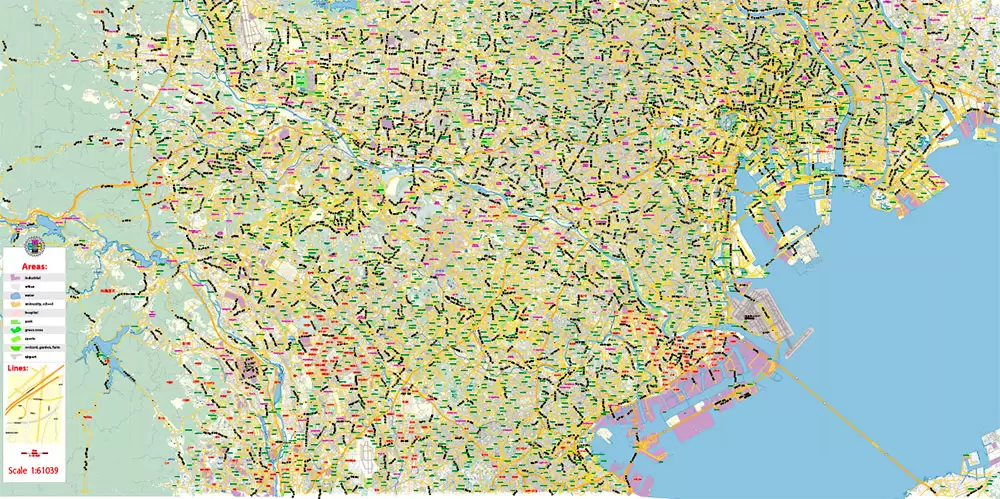 Tokyo Japan Map Vector Exact City Plan Low Detailed Street Map editable Adobe Illustrator in layers