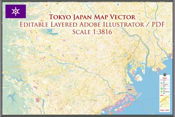 Tokyo Japan Map Vector Exact City Plan High Detailed Street Map editable Adobe Illustrator in layers