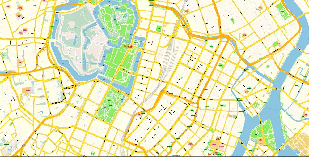 Tokyo Japan PDF Map Vector Exact City Plan High Detailed Street Map editable Adobe PDF in layers