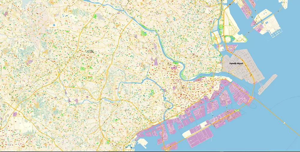 Tokyo Japan PDF Map Vector Exact City Plan High Detailed Street Map editable Adobe PDF in layers