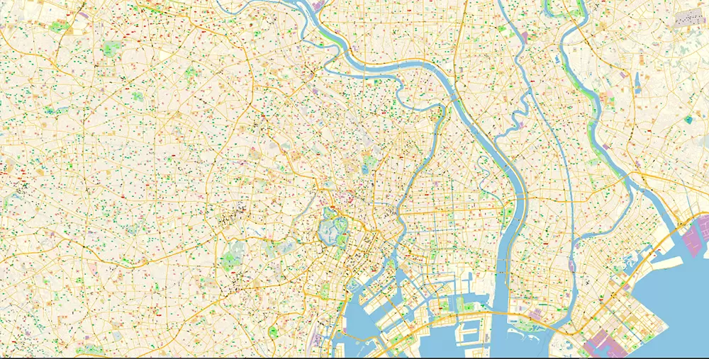 Tokyo Japan PDF Map Vector Exact City Plan High Detailed Street Map editable Adobe PDF in layers