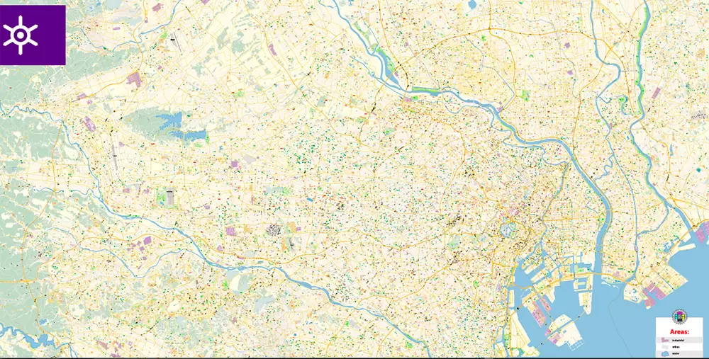 Tokyo Japan PDF Map Vector Exact City Plan High Detailed Street Map editable Adobe PDF in layers