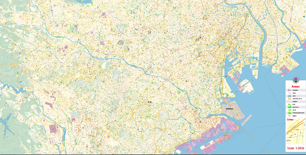 Tokyo Japan PDF Map Vector Exact City Plan High Detailed Street Map editable Adobe PDF in layers
