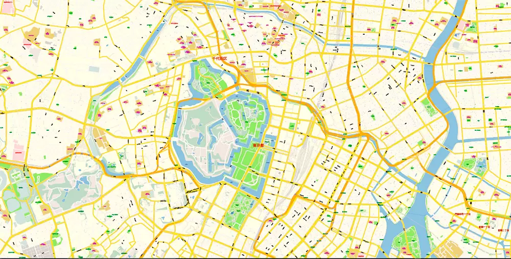 Tokyo Japan PDF Map Vector Exact City Plan High Detailed Street Map editable Adobe PDF in layers