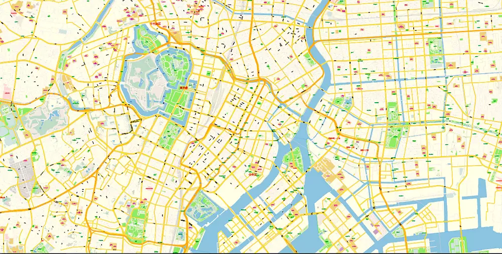 Tokyo Japan PDF Map Vector Exact City Plan High Detailed Street Map editable Adobe PDF in layers