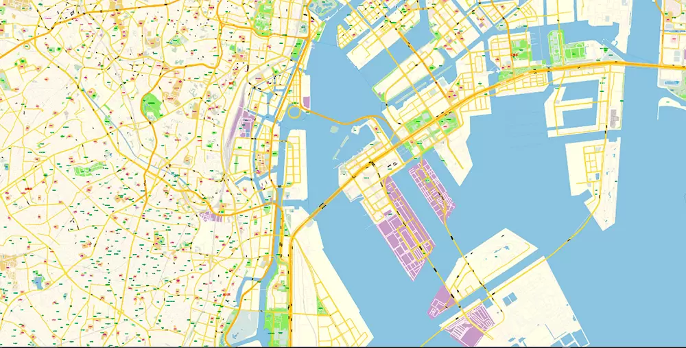 Tokyo Japan PDF Map Vector Exact City Plan High Detailed Street Map editable Adobe PDF in layers