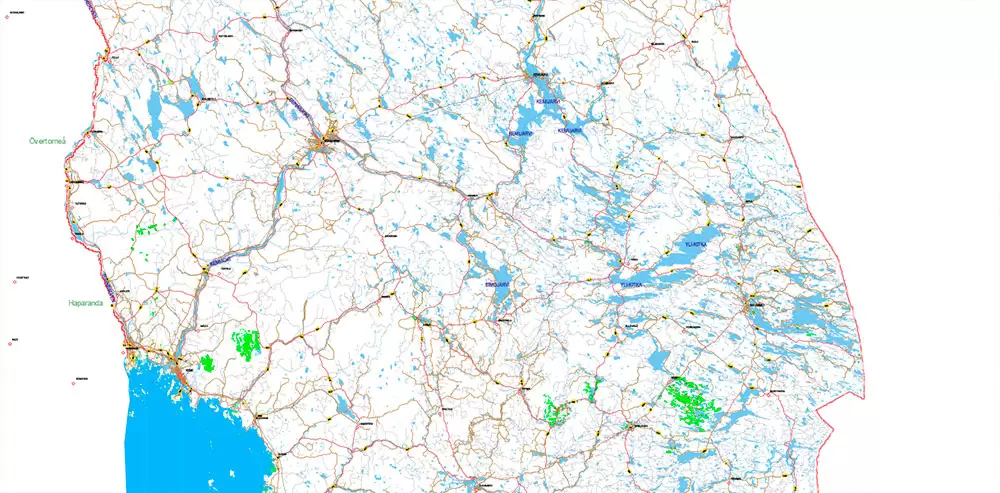 Finland Map Vector Full Extra High Detailed 01 (all roads) + Relief + Admin Areas editable Adobe Illustrator in layers