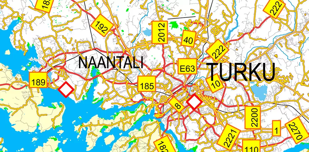 Finland Map Vector Full Extra High Detailed 01 (all roads) + Relief + Admin Areas editable Adobe Illustrator in layers