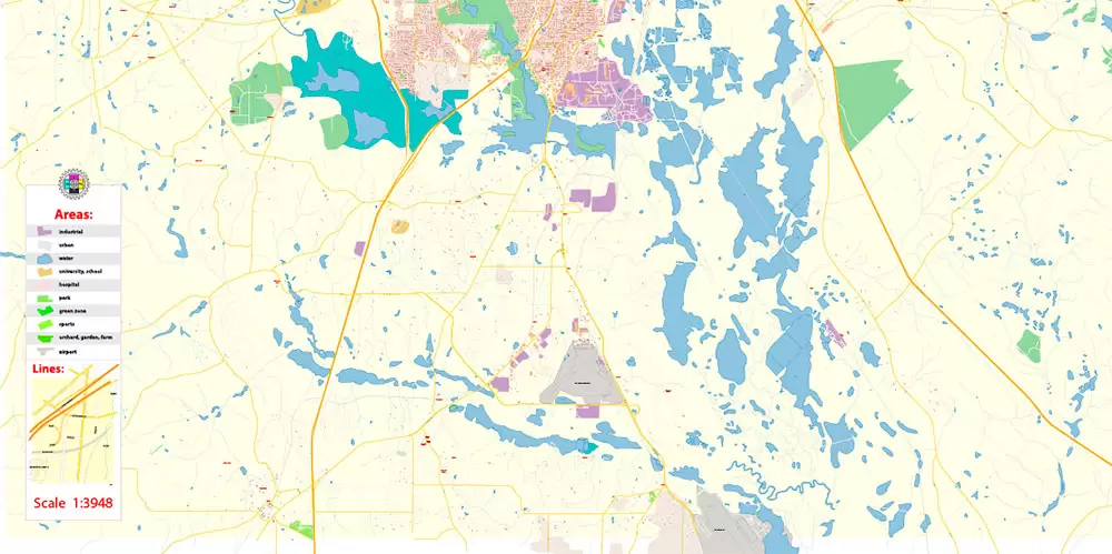 Macon Georgia US Map Vector Exact City Plan High Detailed Street Map editable Adobe Illustrator in layers