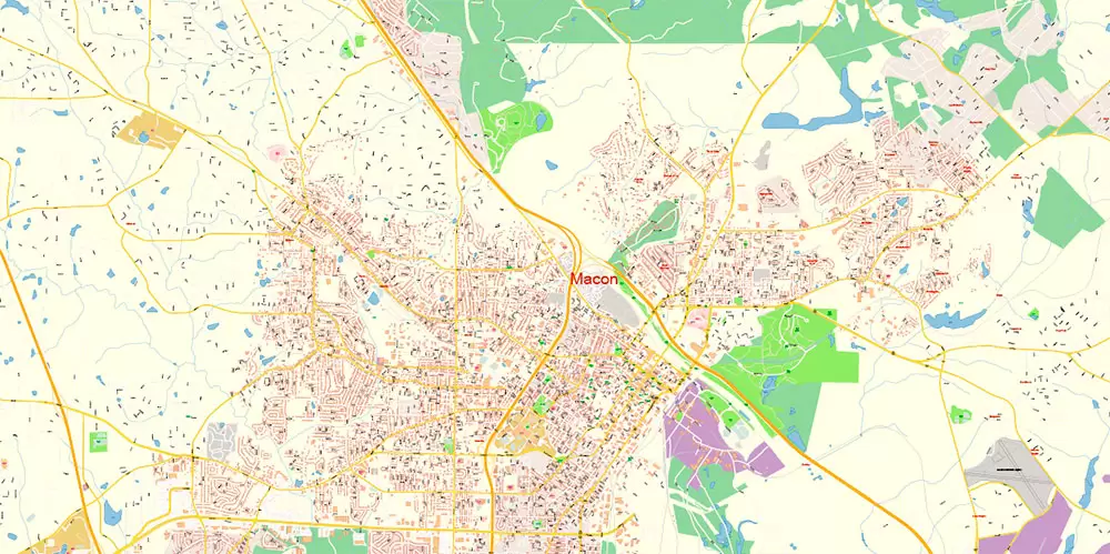 Macon Georgia US Map Vector Exact City Plan High Detailed Street Map editable Adobe Illustrator in layers