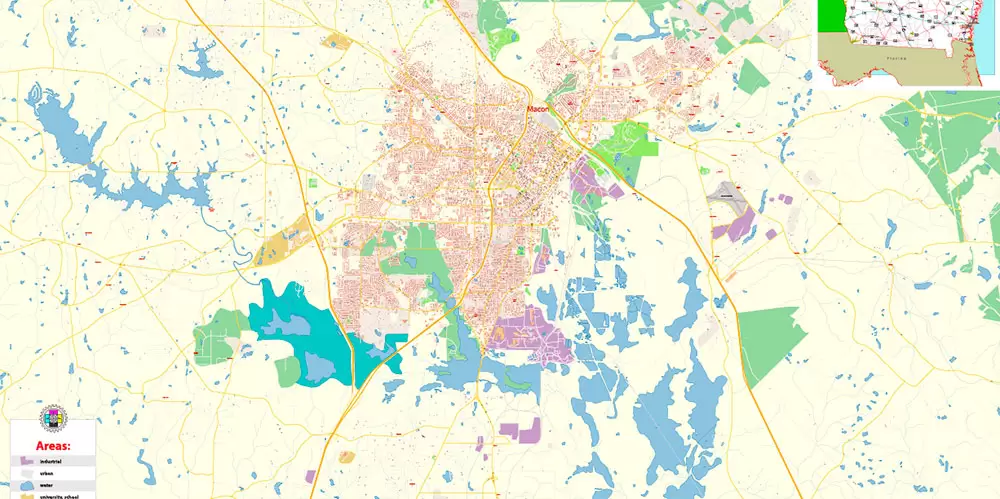Macon Georgia US Map Vector Exact City Plan High Detailed Street Map editable Adobe Illustrator in layers