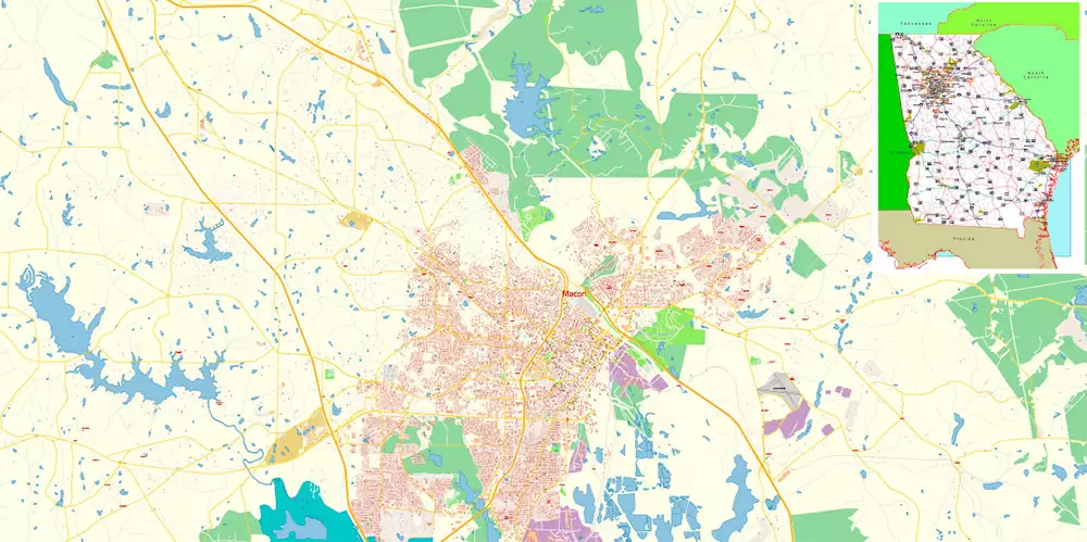 Macon Georgia US Map Vector Exact City Plan High Detailed Street Map editable Adobe Illustrator in layers