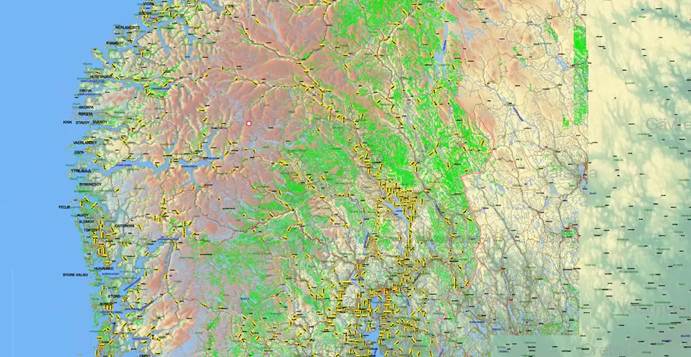 Norway PDF Map Vector Full Extra High Detailed 01 (all roads) in ONE file + Relief + Admin Areas editable Adobe PDF in layers