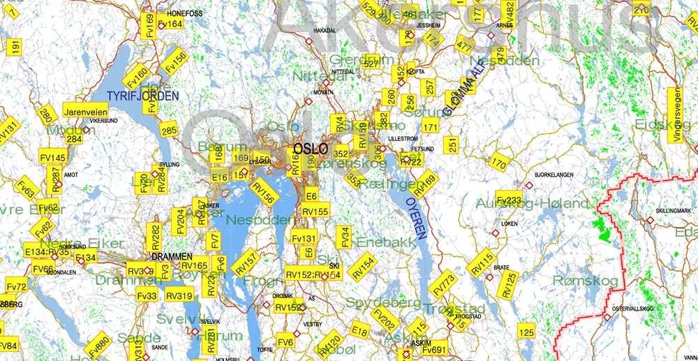 Norway PDF Map Vector Full Extra High Detailed 01 (all roads) in ONE file + Relief + Admin Areas editable Adobe PDF in layers