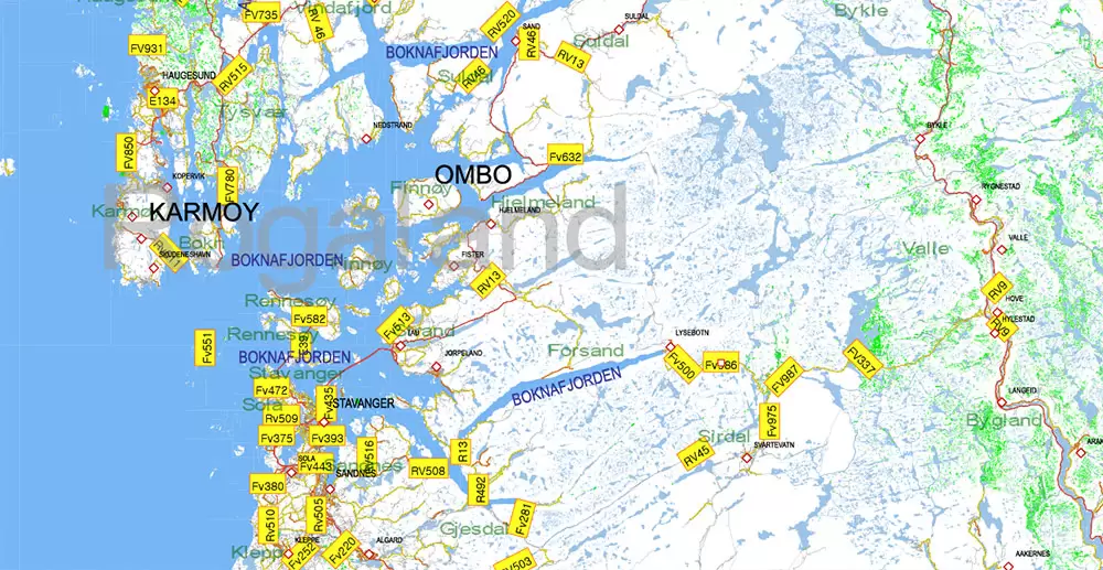 Norway PDF Map Vector Full Extra High Detailed 01 (all roads) in ONE file + Relief + Admin Areas editable Adobe PDF in layers