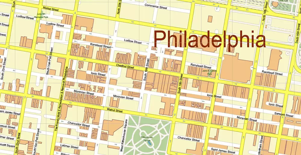Philadelphia Pennsylvania US PDF Map Vector Exact City Plan High Detailed Street Map editable Adobe PDF in layers