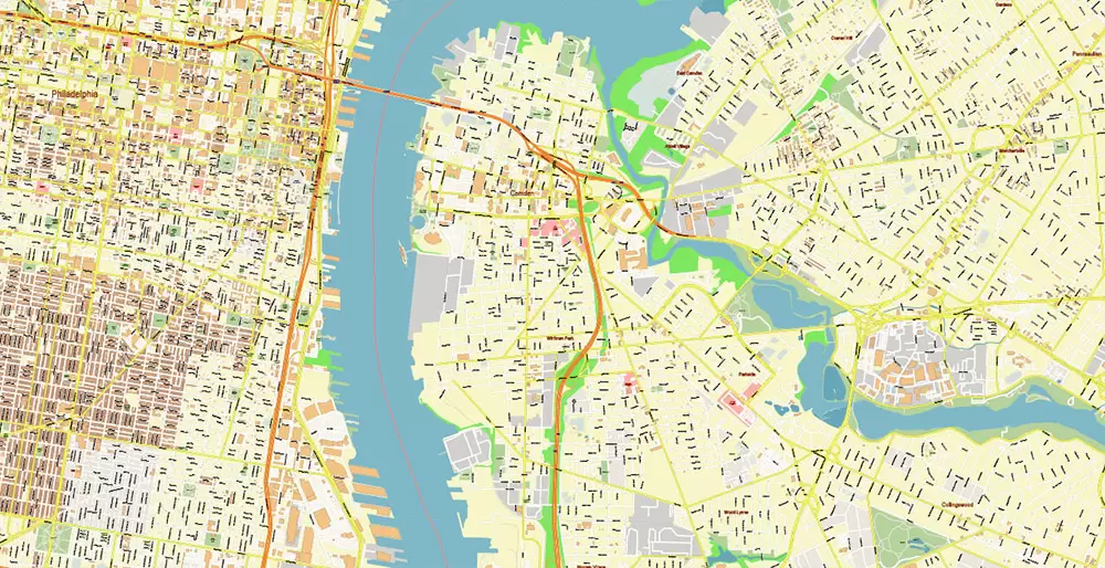 Philadelphia Pennsylvania US PDF Map Vector Exact City Plan High Detailed Street Map editable Adobe PDF in layers