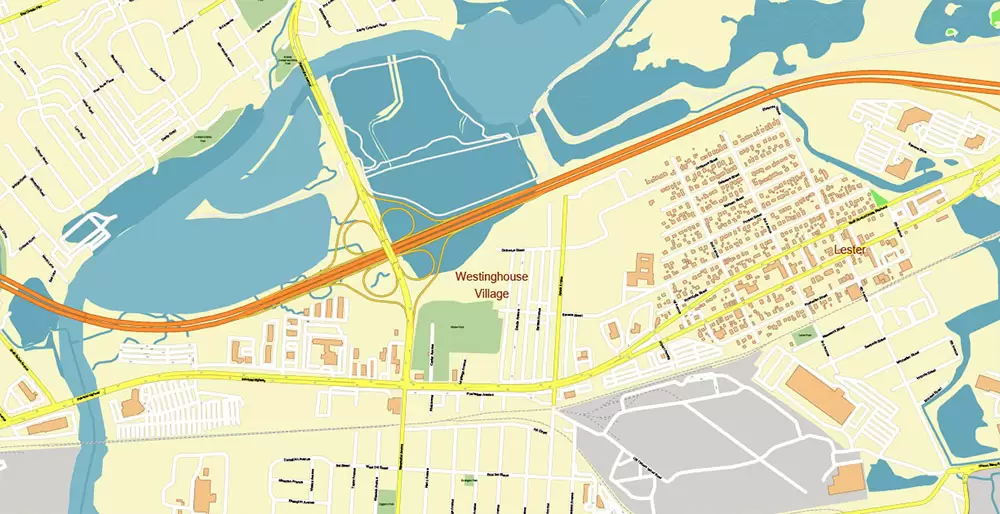 Philadelphia Pennsylvania US PDF Map Vector Exact City Plan High Detailed Street Map editable Adobe PDF in layers