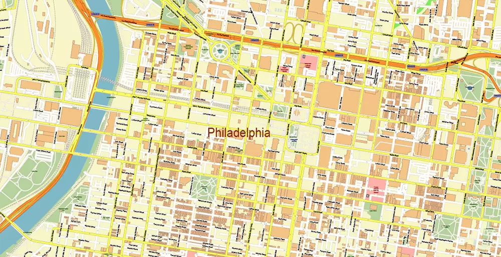 Philadelphia Pennsylvania US PDF Map Vector Exact City Plan High Detailed Street Map editable Adobe PDF in layers