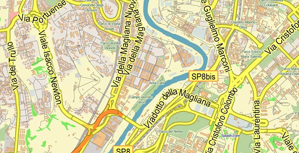 Roma Rome Italy Map Vector Exact City Plan LOW Detailed Street Map editable Adobe Illustrator in layers